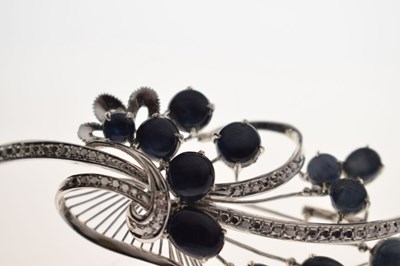 Lot 39 - Star sapphire 18k white gold spray brooch