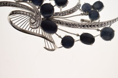 Lot 39 - Star sapphire 18k white gold spray brooch