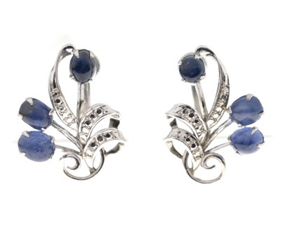Lot 93 - Sapphire 18k white metal screw back spray earrings