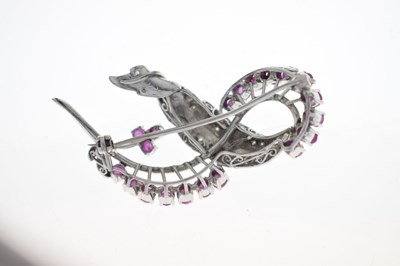 Lot 19 - Ruby and diamond 18k white metal spray brooch