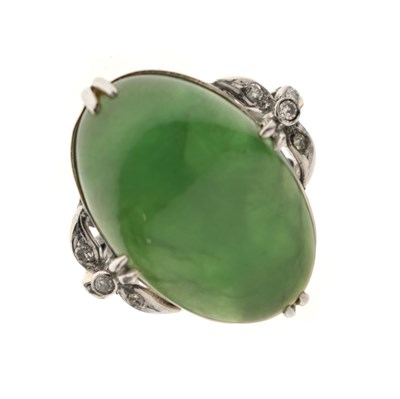 Lot 30 - Chinese jade and diamond 18k white gold ring
