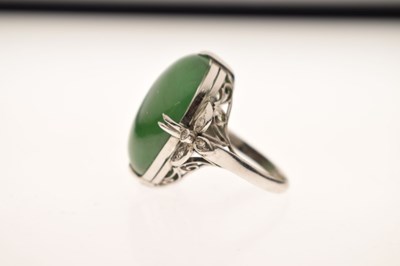 Lot 30 - Chinese jade and diamond 18k white gold ring