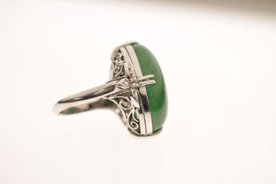 Lot 30 - Chinese jade and diamond 18k white gold ring
