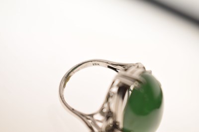 Lot 30 - Chinese jade and diamond 18k white gold ring