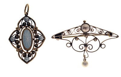 Lot 135 - Marius Hammer, Norwegian enamelled silver pendant, etc
