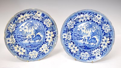 Lot 567 - Pair of early 19th century blue transfer printed 'Dromedary' pattern plates