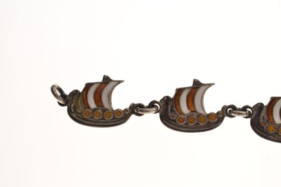 Lot 81 - Volmer Bahner (1912-1995) - Danish sterling silver and enamel 'Viking longship' bracelet