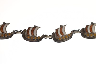 Lot 81 - Volmer Bahner (1912-1995) - Danish sterling silver and enamel 'Viking longship' bracelet