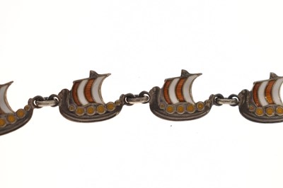 Lot 81 - Volmer Bahner (1912-1995) - Danish sterling silver and enamel 'Viking longship' bracelet
