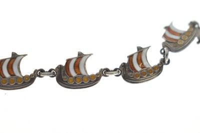 Lot 81 - Volmer Bahner (1912-1995) - Danish sterling silver and enamel 'Viking longship' bracelet