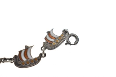 Lot 81 - Volmer Bahner (1912-1995) - Danish sterling silver and enamel 'Viking longship' bracelet