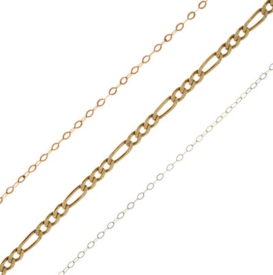 Lot 93 - 9ct gold figaro link chain necklace, together with two fine chains