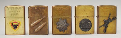Lot 388 - Zippo - Five vintage Vietnam War period American Army Officers Zippo lighters