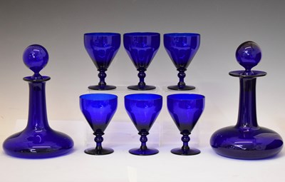 Lot 546 - Two Bristol Blue glass ship's decanters together with six goblets