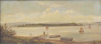 Lot 714 - 19th century school - Oil on canvas - Brownsea Island from Poole Harbour