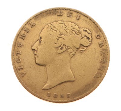 Lot 199 - Queen Victoria gold shield back half sovereign, 1855