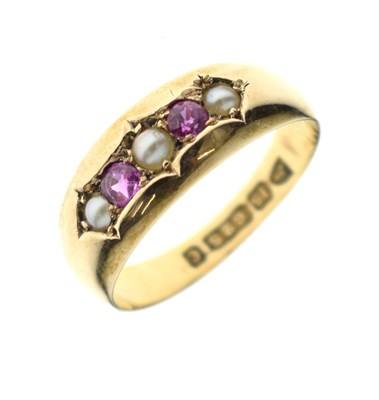 Lot 17 - Victorian ruby and seed pearl 15ct gold ring