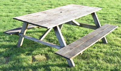 Lot 827 - Large six seater wooden picnic table