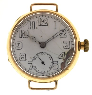 Lot 173 - First World War-era 18ct gold cased trench-style watch head