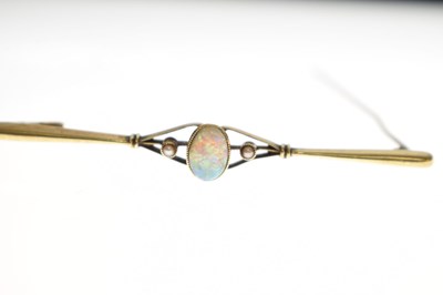 Lot 46 - Opal and pearl early 20th century bar brooch