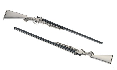 Lot 156 - Pair of Elizabeth II Saturno silver miniature double-barreled shotguns