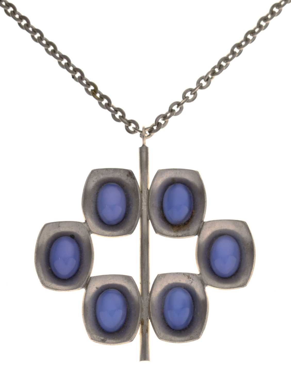 Lot 73 - Jorgen Jensen blue glass pendant necklace