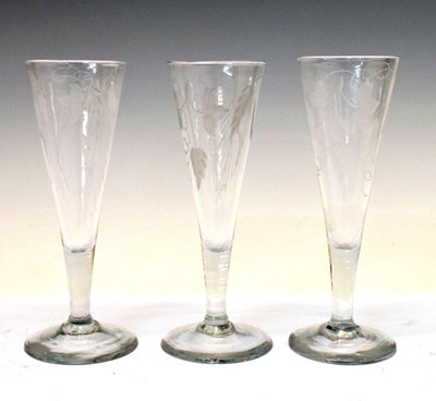 Lot 235 - Three etched hop glasses