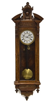Lot 464 - Lenzkirch - Good figured walnut two weight Vienna wall clock, c. 1900