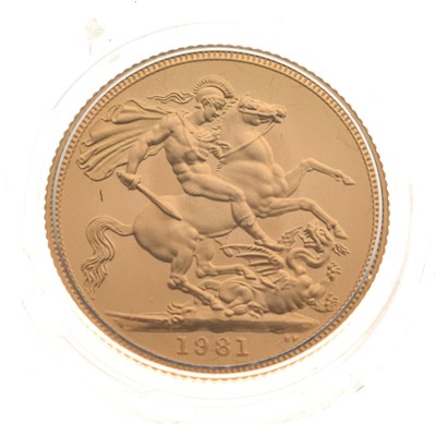 Lot 271 - Elizabeth II gold proof sovereign, 1981