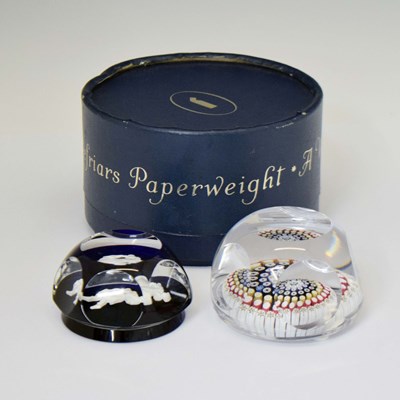 Lot 556 - Whitefriars millefiore glass paperweight (boxed), etc