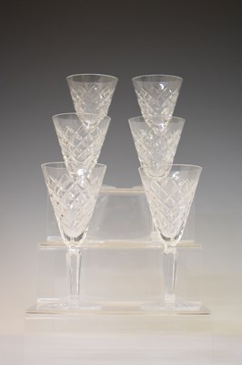 Lot 553 - Set of six Waterford cut crystal glass Tyrone pattern sherry or port glasses
