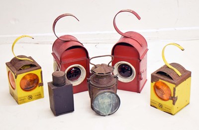 Lot 444 - A pair of red Kenyons serilight lens lamps