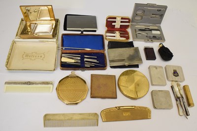 Lot 366 - Collection of vintage lady's compacts, dressing wares, nail kits, etc