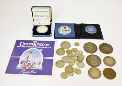 Lot 323 - Collection of pre 1947 silver coinage, Belgium Canine Society medallions, etc
