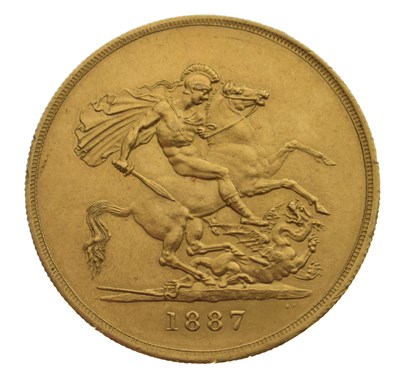 Lot 180 - Queen Victoria £5 gold coin (Quintuple sovereign), 1887