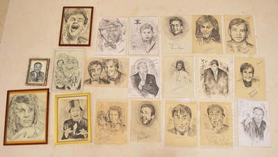Lot 472 - James Alfred Collins-Tandy (1941-2024) - Collection of artwork signed by comedians/celebrities