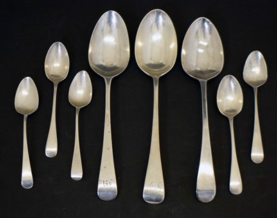 Lot 241 - Two George III tablespoons, etc