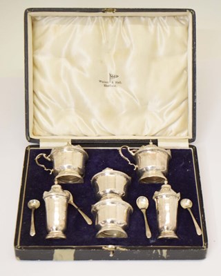 Lot 217 - Cased set of six George V silver condiments