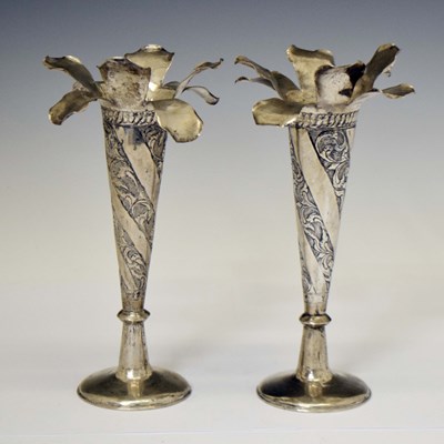 Lot 265 - Pair of Chinese white metal bud vases