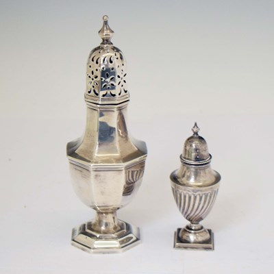 Lot 208 - George VI silver sugar caster of octagonal form, together with a smaller Victorian example