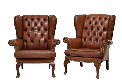 Lot 722 - Pair of late 20th century deep-buttoned gentleman's club or office armchairs