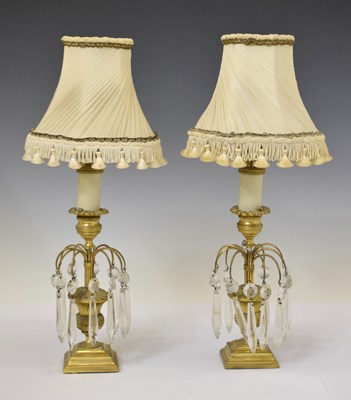 Lot 475 - Pair of French Empire style gilt brass table lustres