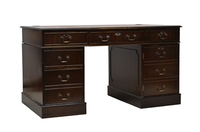 Lot 727 - Reproduction mahogany twin pedestal desk