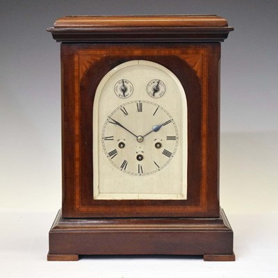 Lot 692 - Junghans - Early 20th century German inlaid mahogany three-train chiming bracket clock with bracket