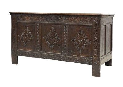 Lot 709 - 17th century and later oak three panel coffer