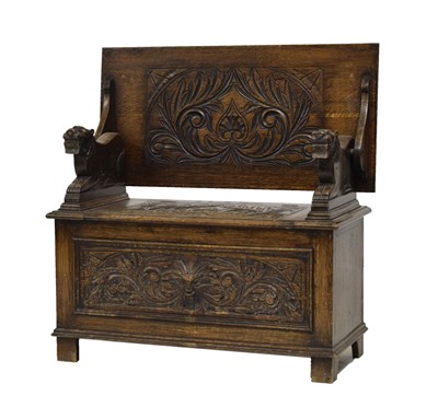 Lot 710 - Early 20th century oak 'Monk's bench'