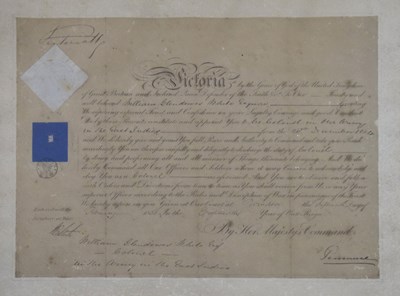 Lot 270 - Document appointing William Glendower White Esquire as 'Colonel in the Army in the East Indies' 1854