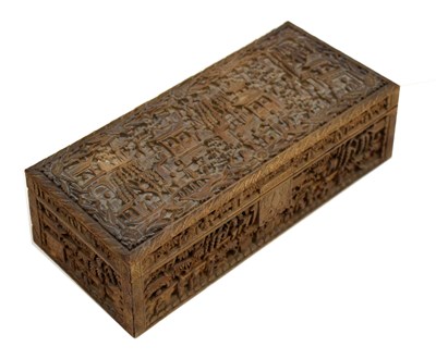 Lot 353 - Mid 19th century Chinese Canton carved sandalwood glove or pen box