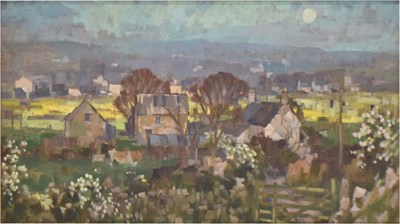 Lot 709 - D. Plenderleith (20th century) - Oil on board - Rural landscape at dusk