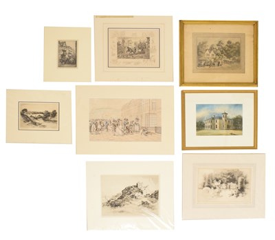 Lot 747 - Collection of landscape and architectural etchings and a watercolour